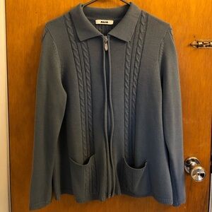 Alia Women's Blue Cable Knit Zip-up Sweater